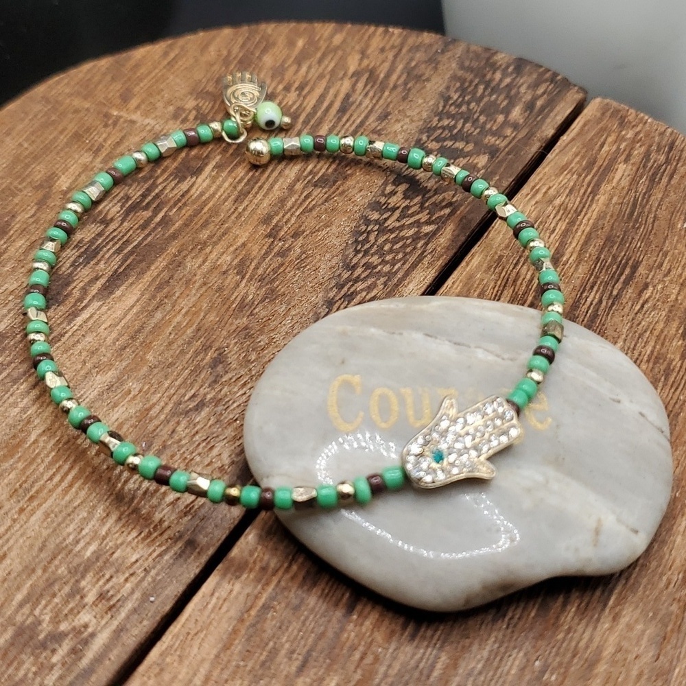 B2626 Chakra hamsa bracelet cuff seed beaded exotic